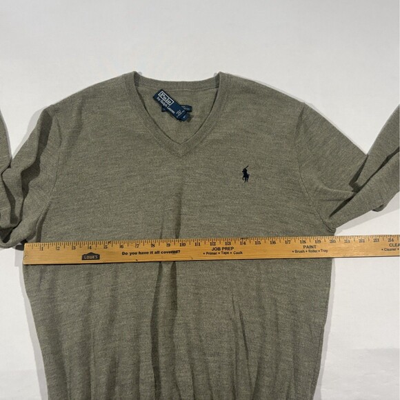 Polo Ralph Lauren Mens Gray Merino Wool Pullover V Neck Preppy Sweater Sz L - Picture 6 of 9